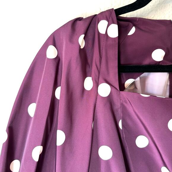 Zara Purple Polkadot Puff Sleeve Square Neck Taffeta Blouse Size Medium - Picture 5 of 9